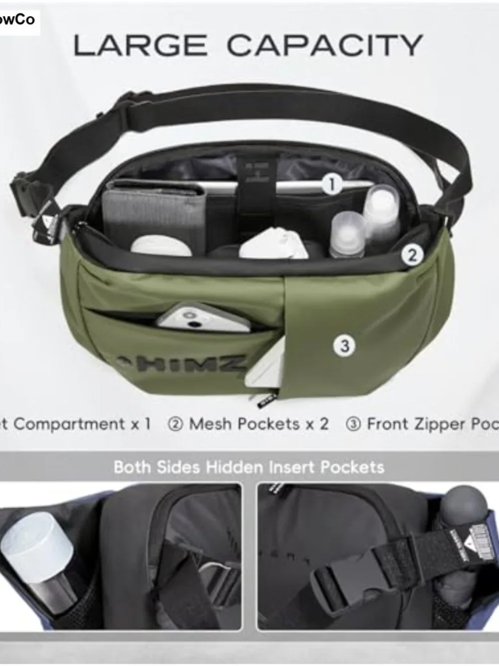 Waterproof Oxford Sling Crossbody Bag Multi-pocket 10.5in iPad